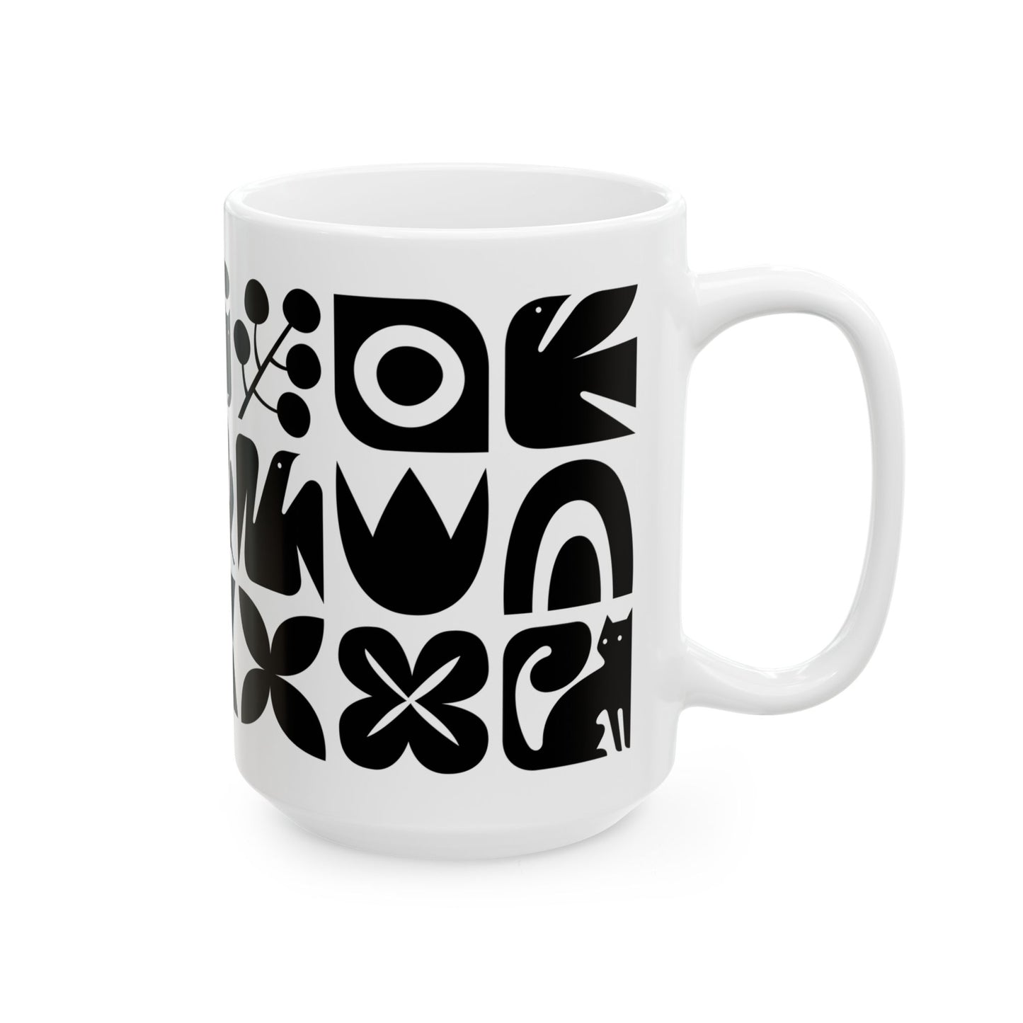 Cats and Birds Ceramic Mug 15oz