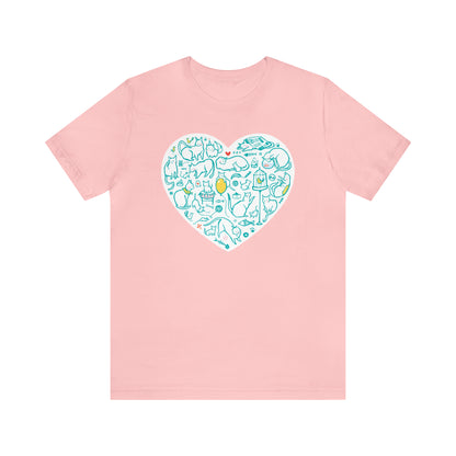 Colorful Cat Heart Graphic Tee