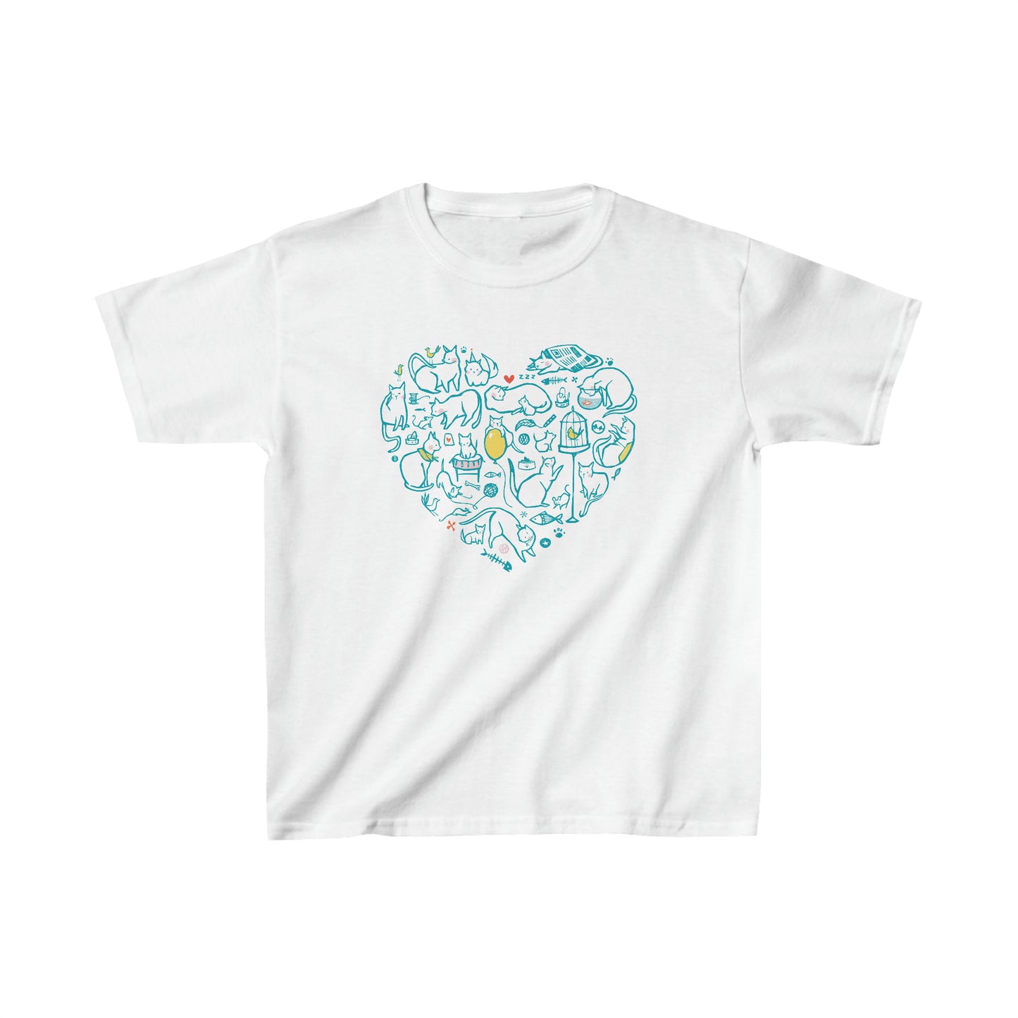 Colorful Cat Heart Kid's Heavy Cotton Tee