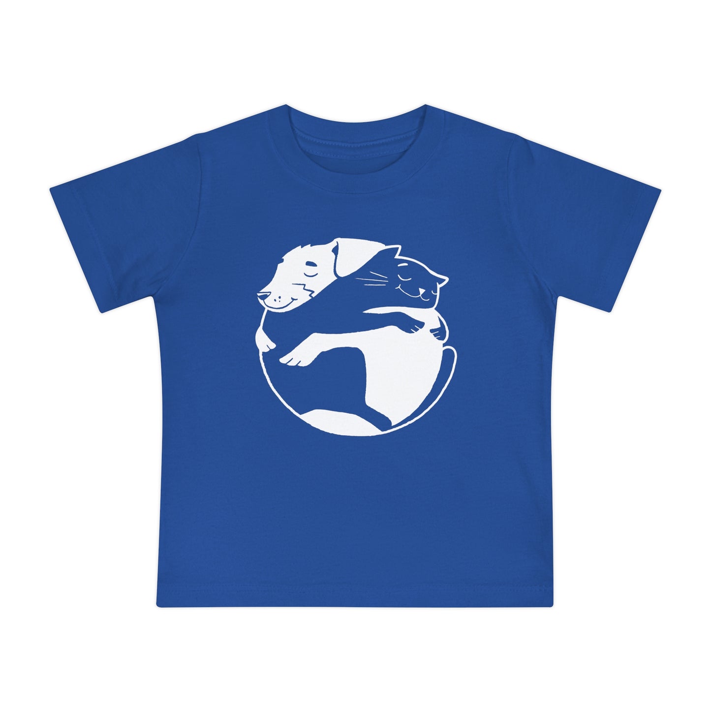 White Dog & Cat Hugging Baby Graphic Tee