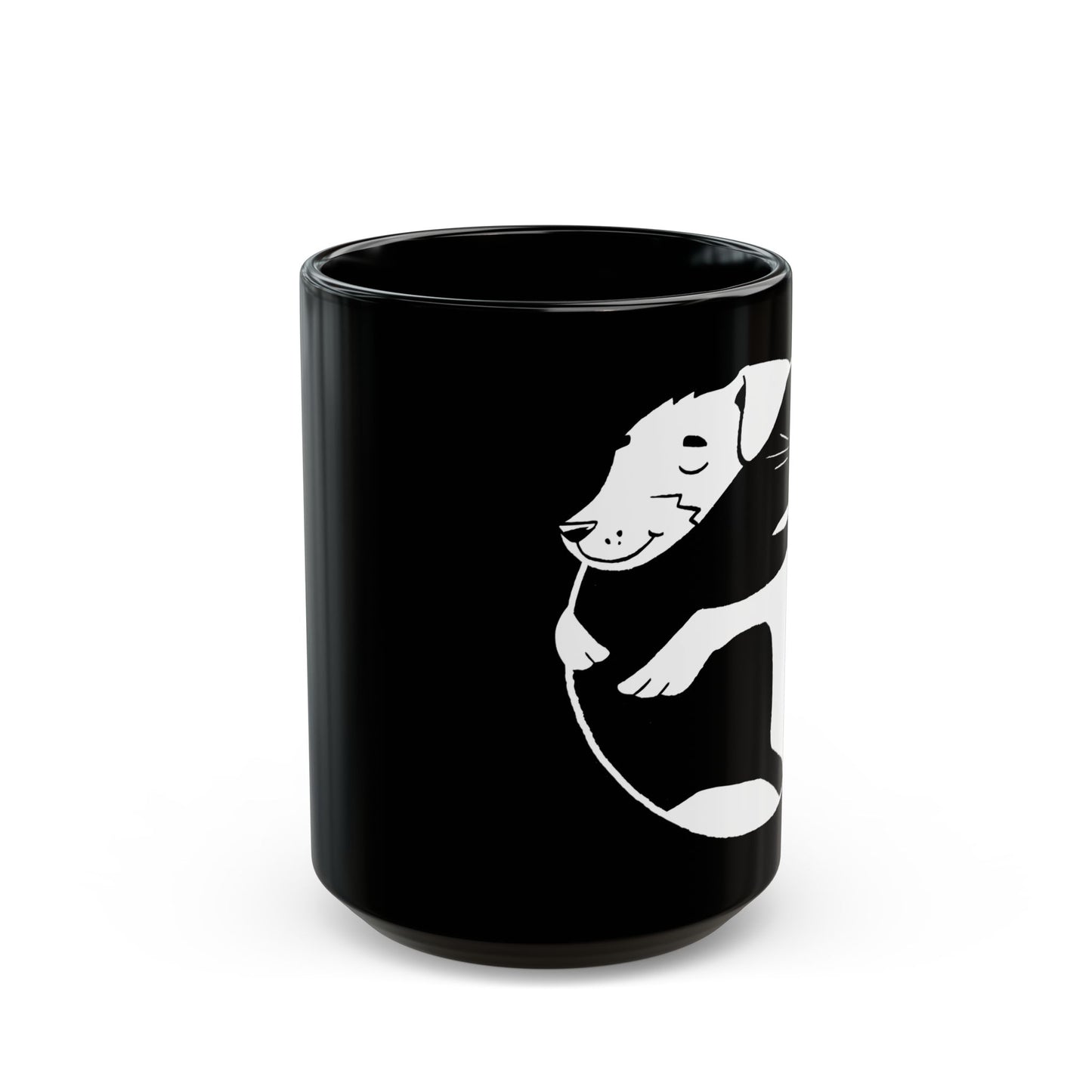 Dog & Cat Hugging Black Ceramic Mug 15oz