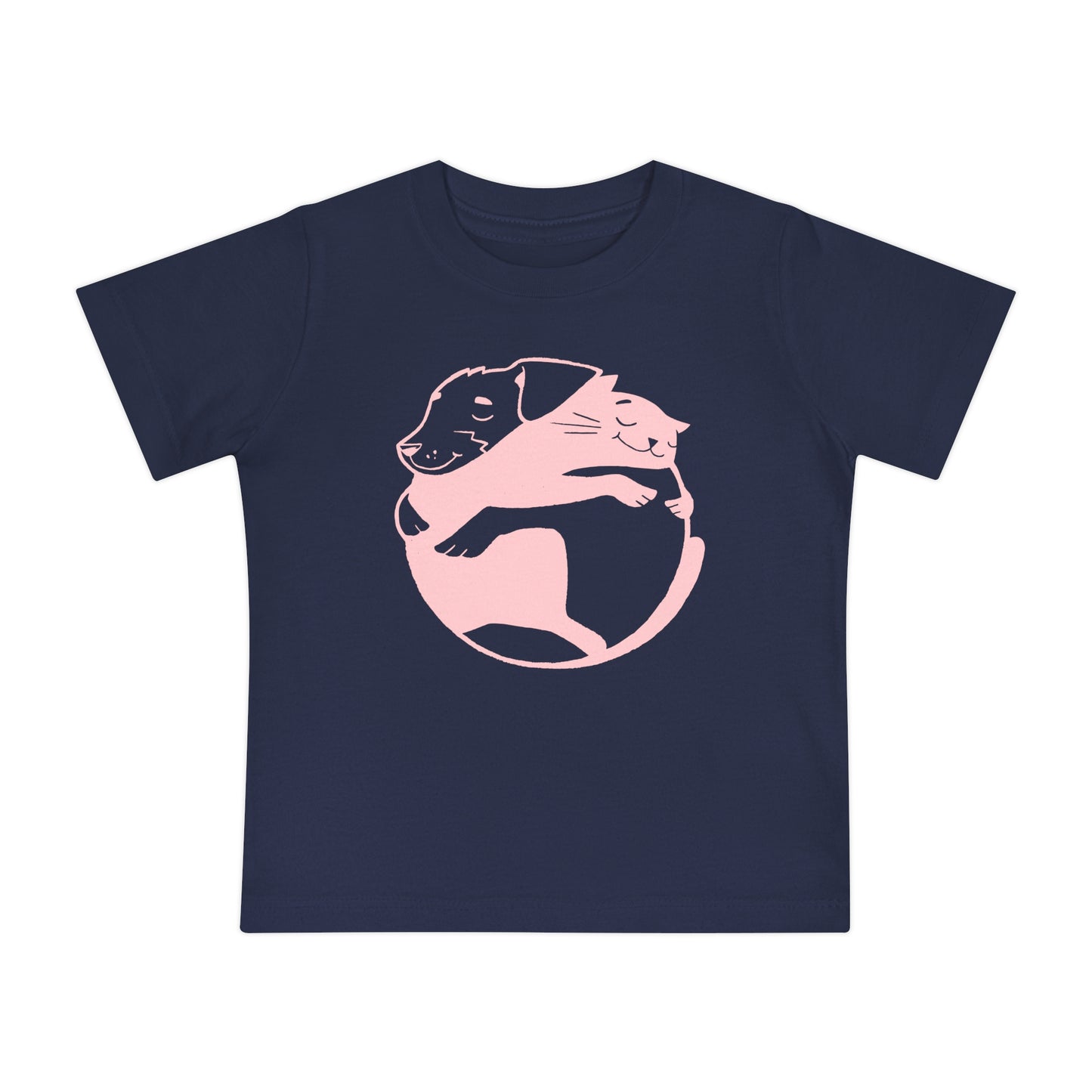 Pink Dog & Cat Hugging Baby Graphic Tee