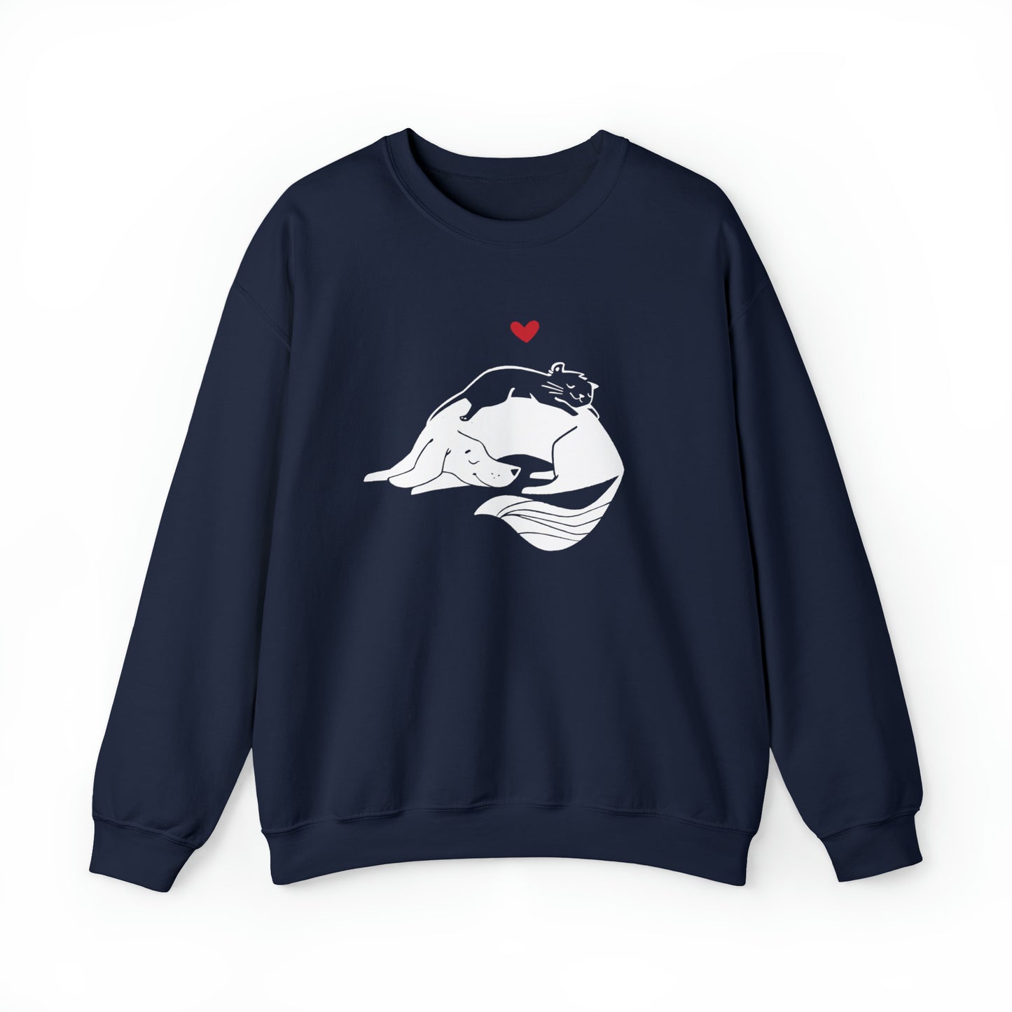 Dog & Cat Cuddling Women's Heavy Blend Crewneck Sweatshirt
