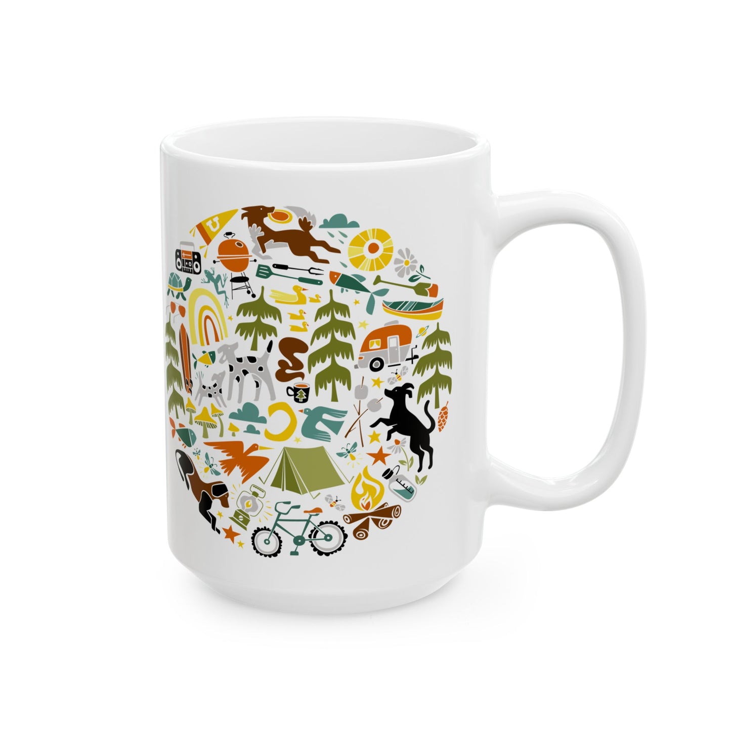 Camping Dogs Ceramic Mug 15oz