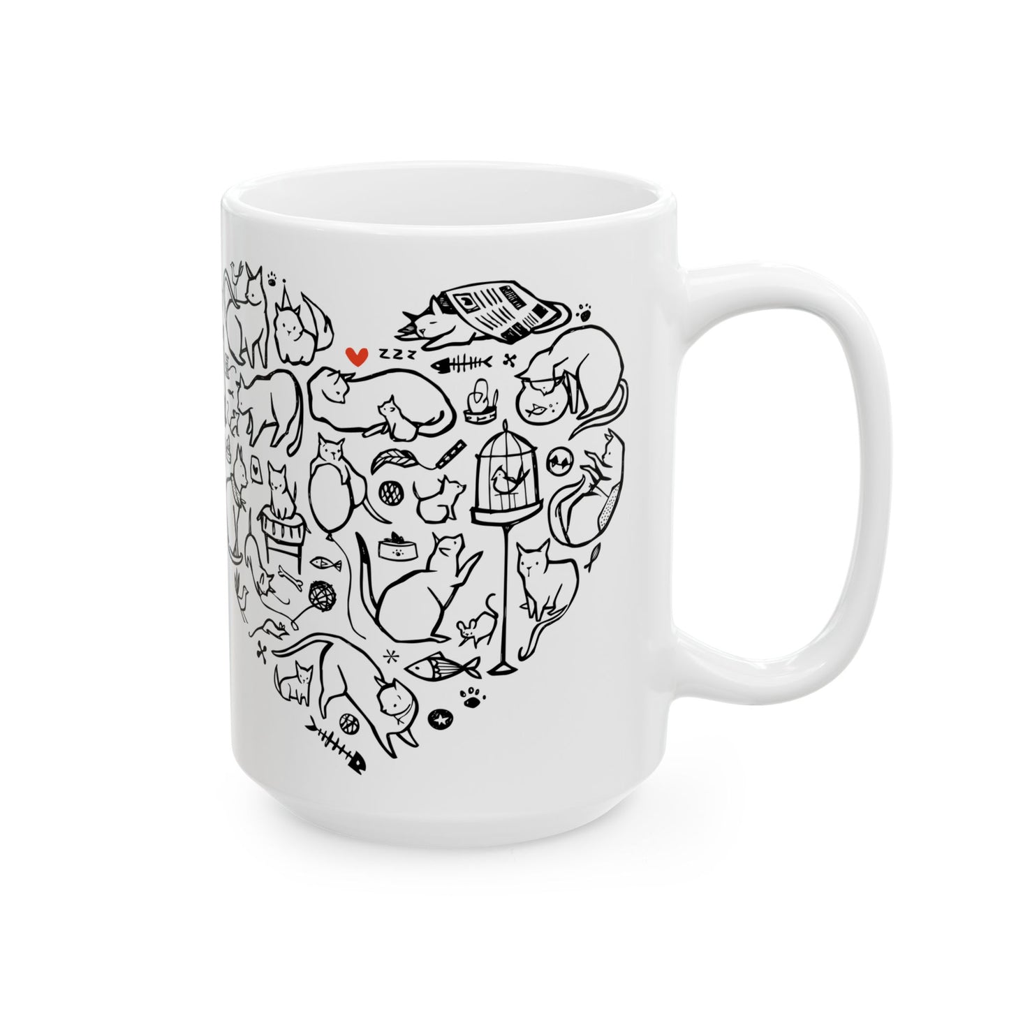 Cat Heart Ceramic Mug 15oz