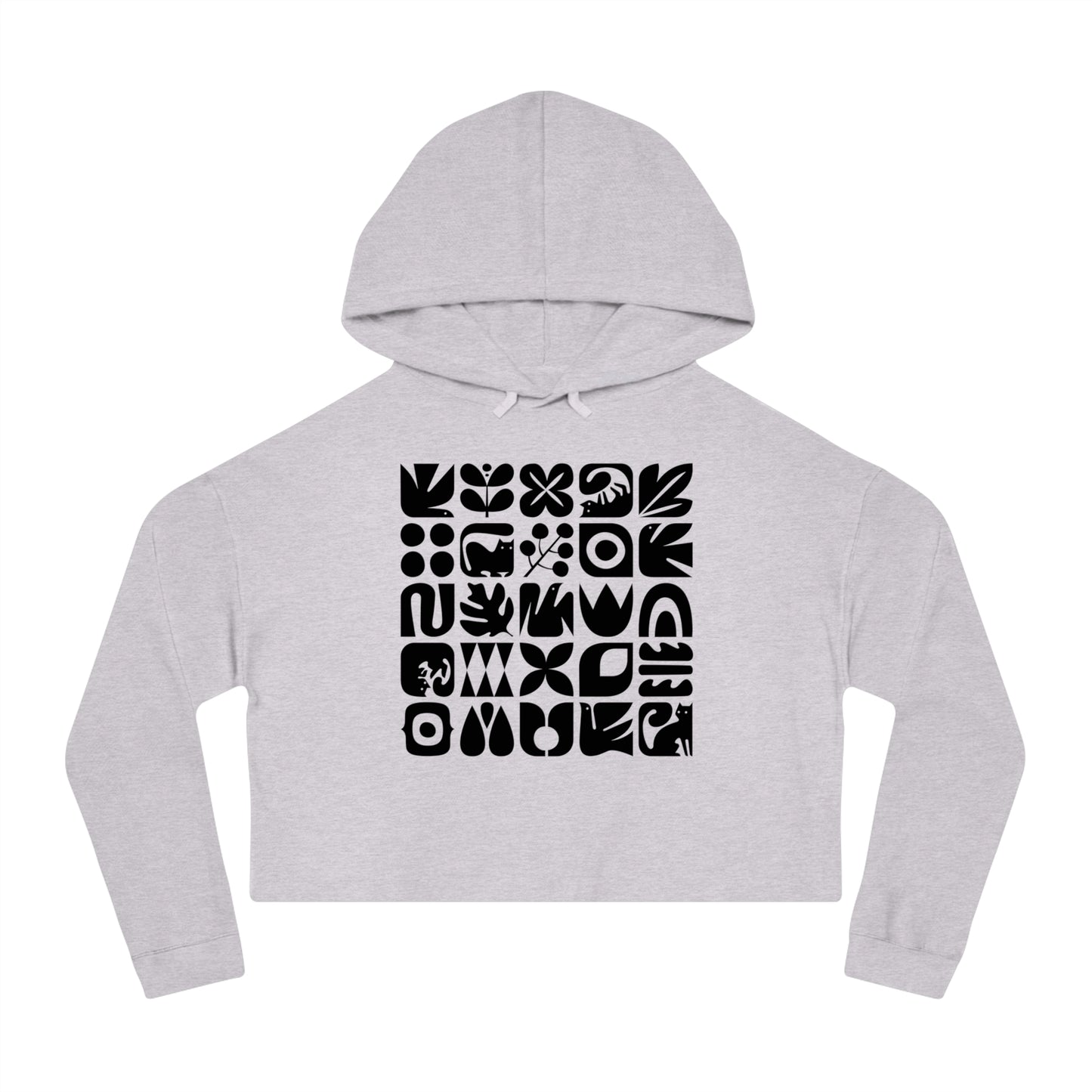Cats and Birds Graphic Women's Cropped Hooded Sweatshirt
