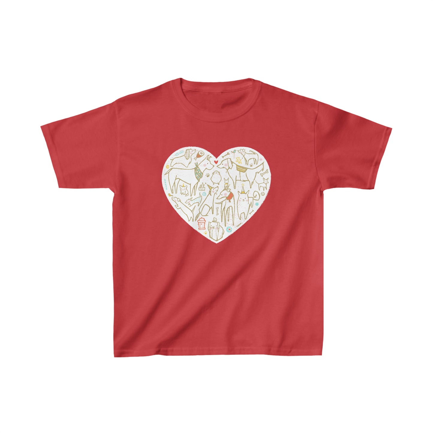 Colorful Dog Heart Kid's Heavy Cotton Tee