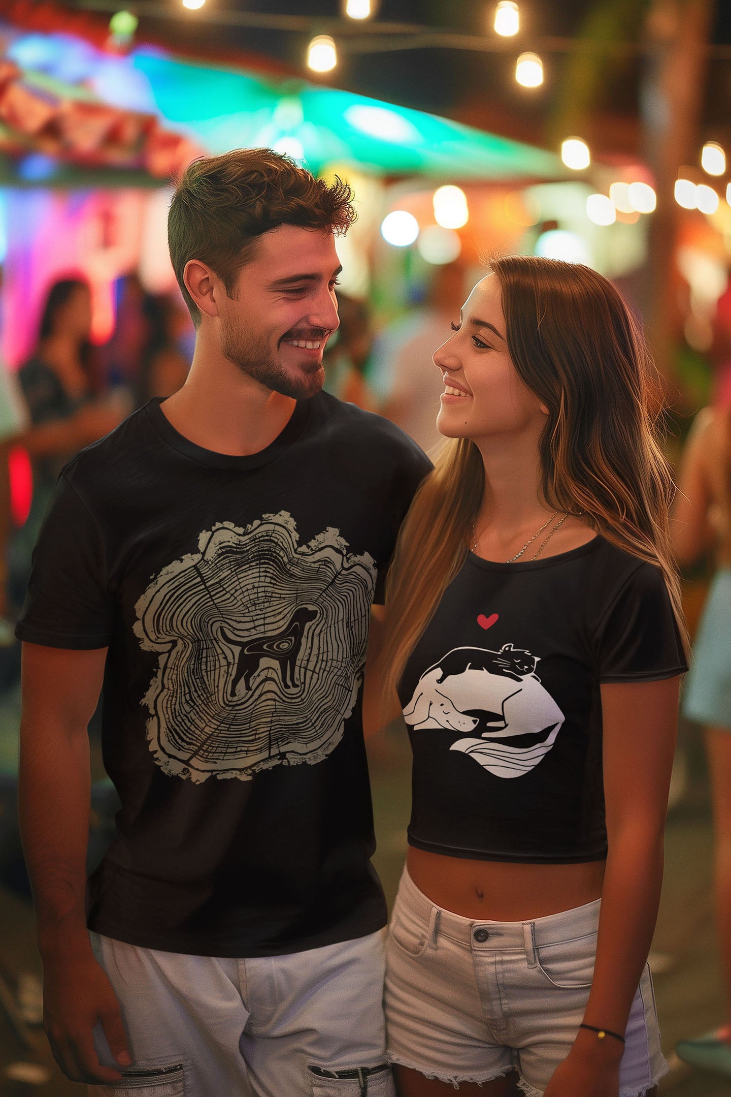 Cuddling Cat and Dog Women's Baby Tee