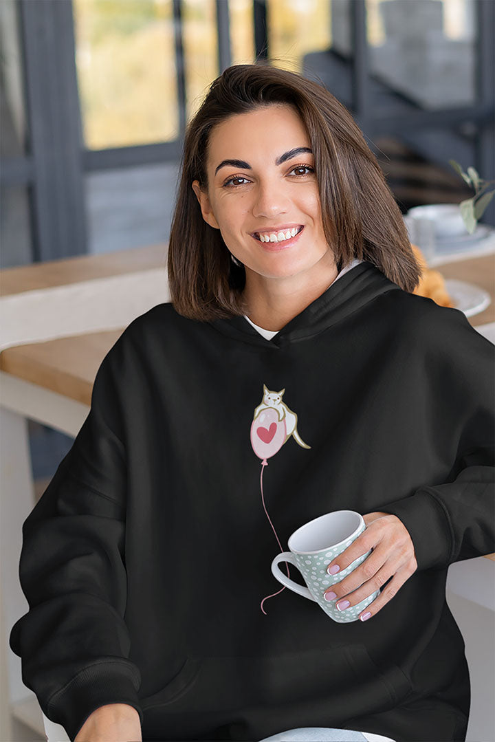 Cat on Heart Strings Women's Hooded Sweatshirt