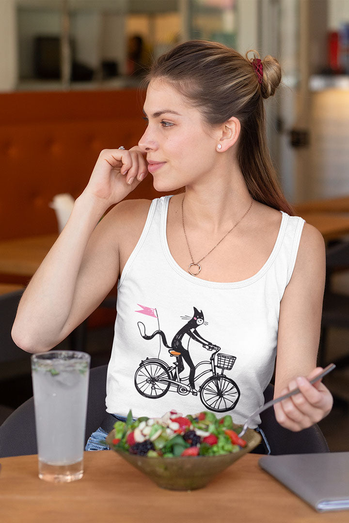 Bicycle Cat Women's Racerback Tank Top
