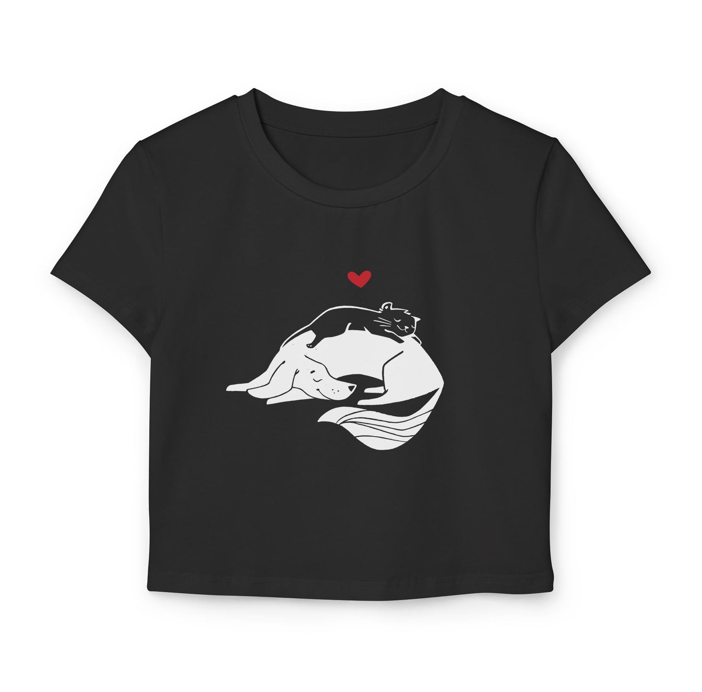 Cuddling Cat and Dog Women's Baby Tee