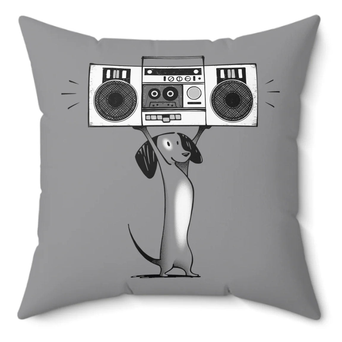 Boombox Dog Spun Polyester Square Pillow