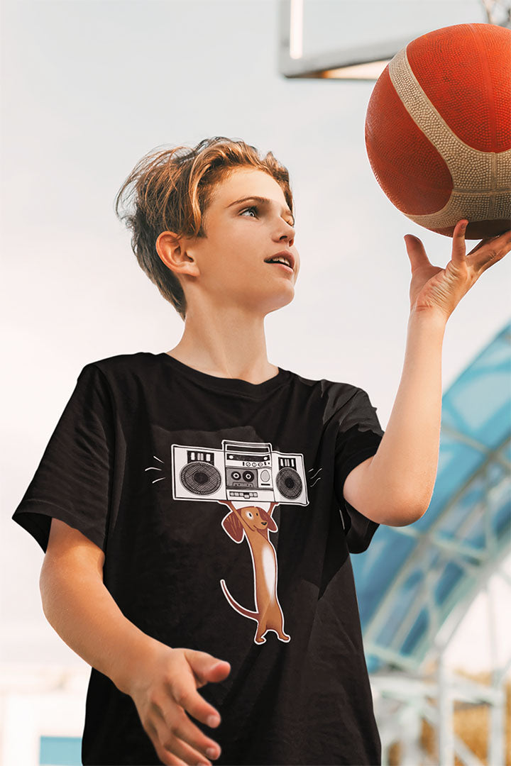Brown Boombox Dog Kid’s Heavy Cotton Graphic Tee