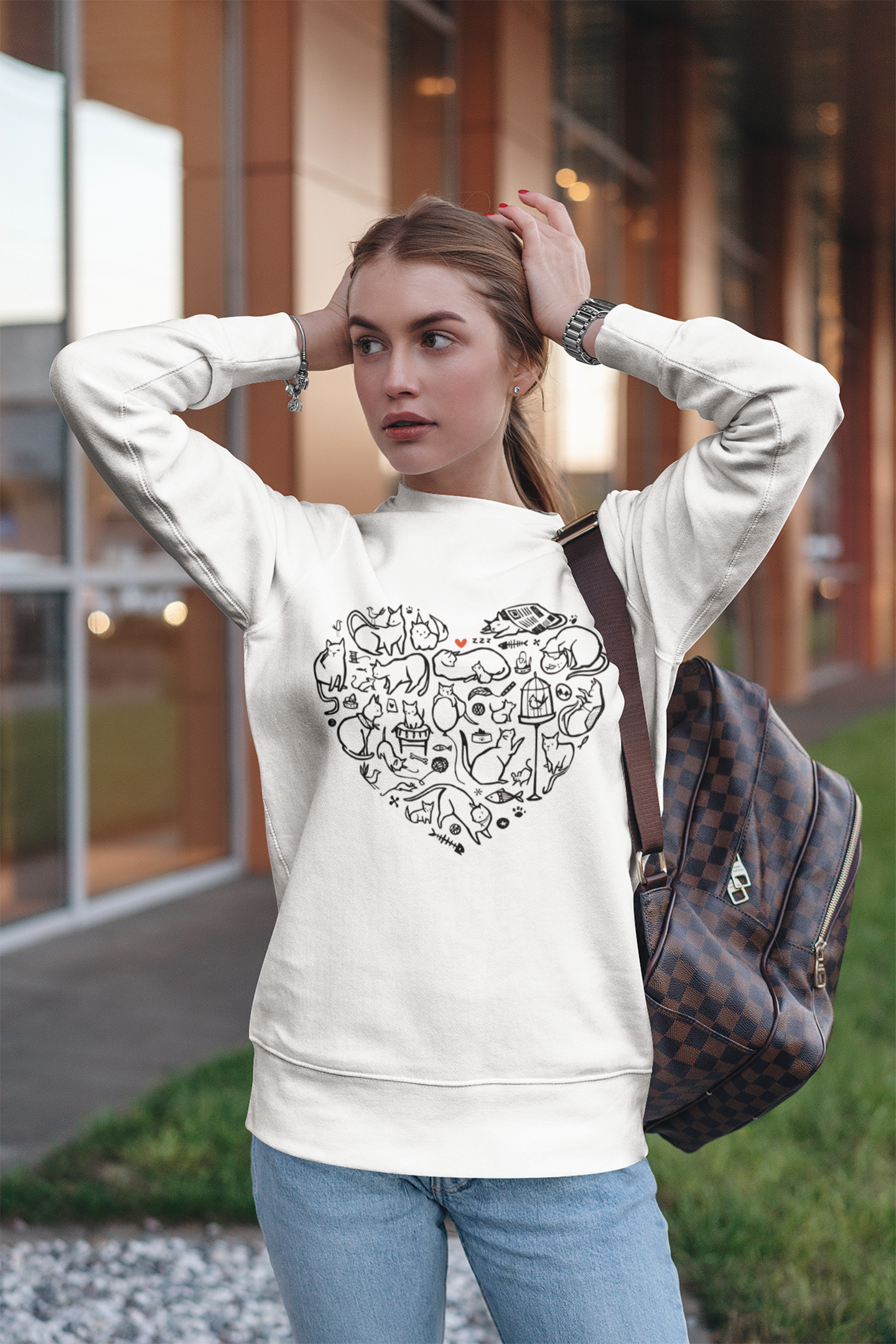 Cat Heart Heavy Blend Crewneck Sweatshirt