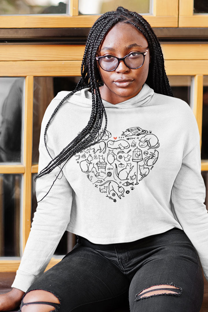 Cat Heart Women’s Cropped Hooded Sweatshirt