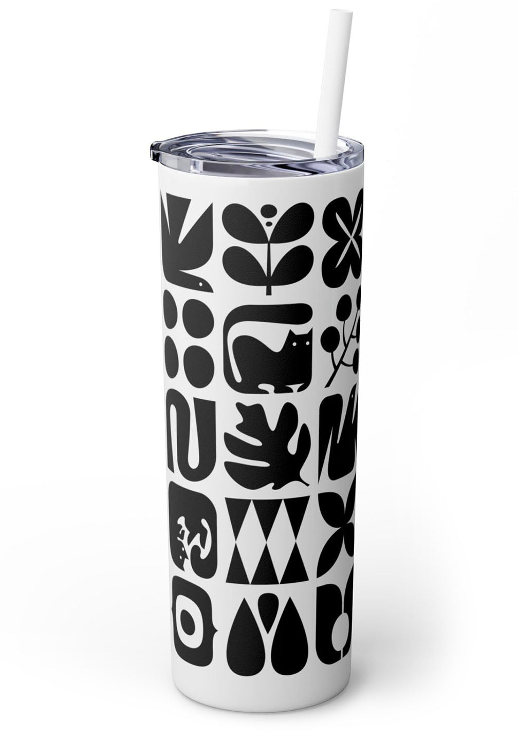 Graphic Cats and Birds Skinny Tumbler with Straw, 20oz