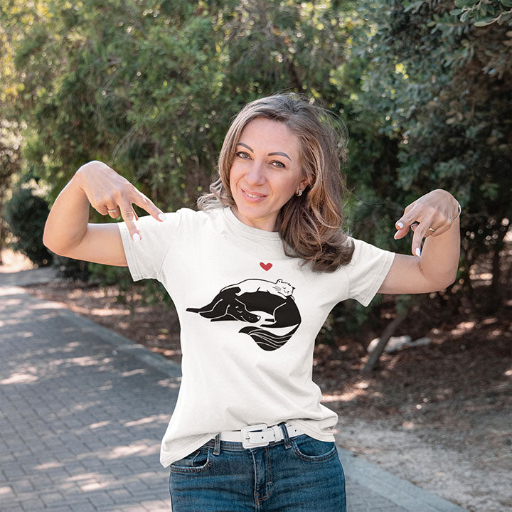 Dog and Cat Cuddling Women's Graphic Tee