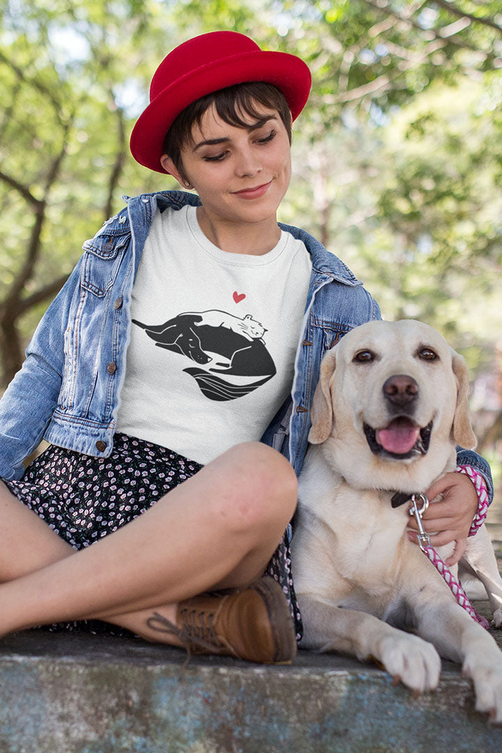 Dog and Cat Cuddling Women's Graphic Tee