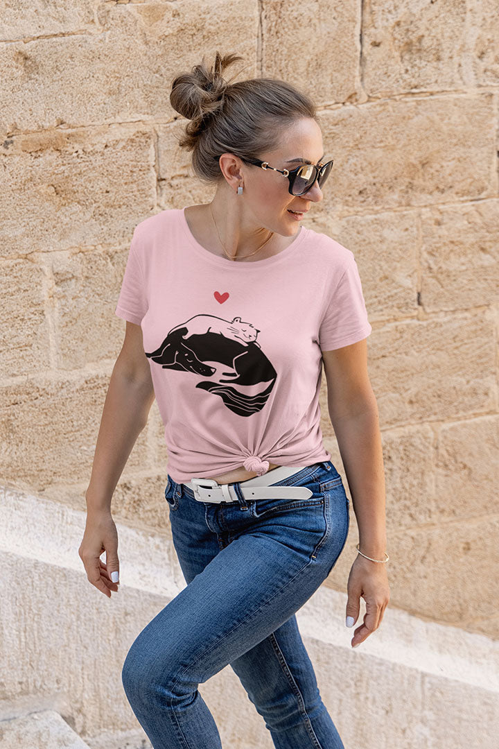 Dog and Cat Cuddling Women's Graphic Tee