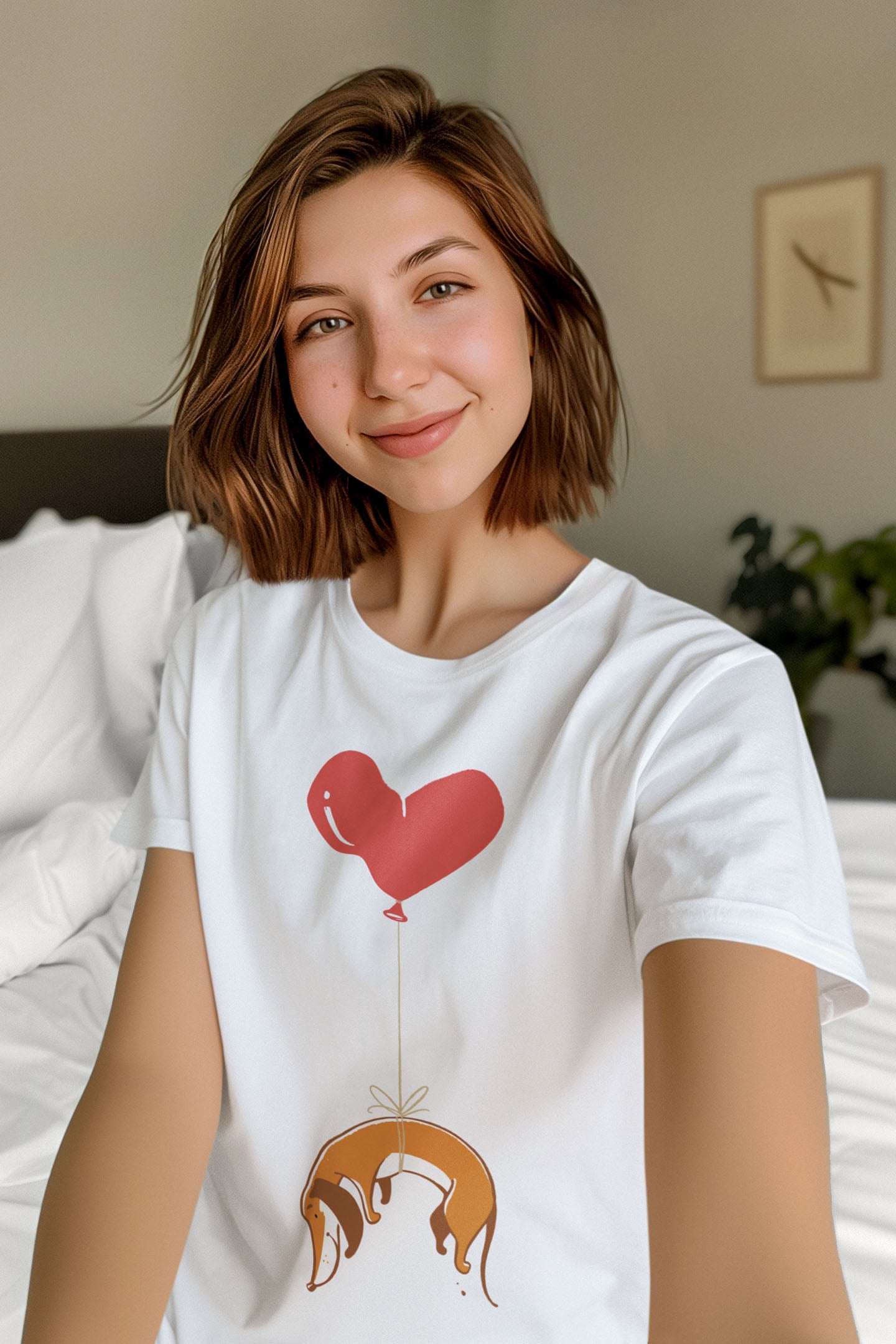 Wiener Dog on Heart Strings Women's Graphic Tee