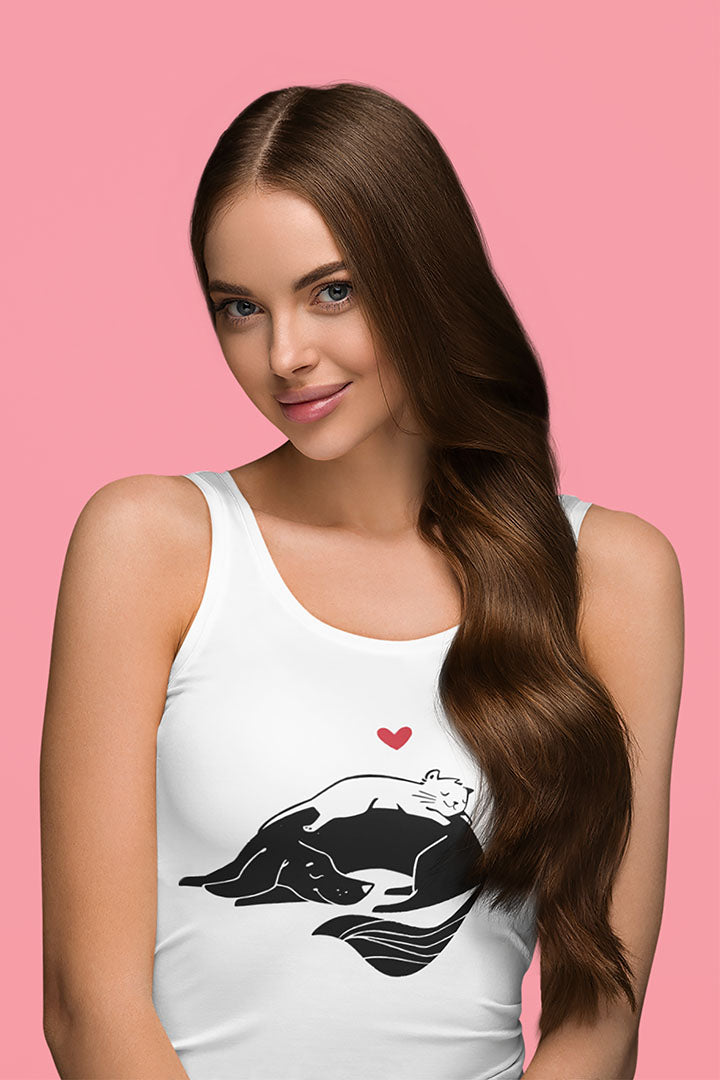 Dog & Cat Cuddling Women's Racerback Tank Top