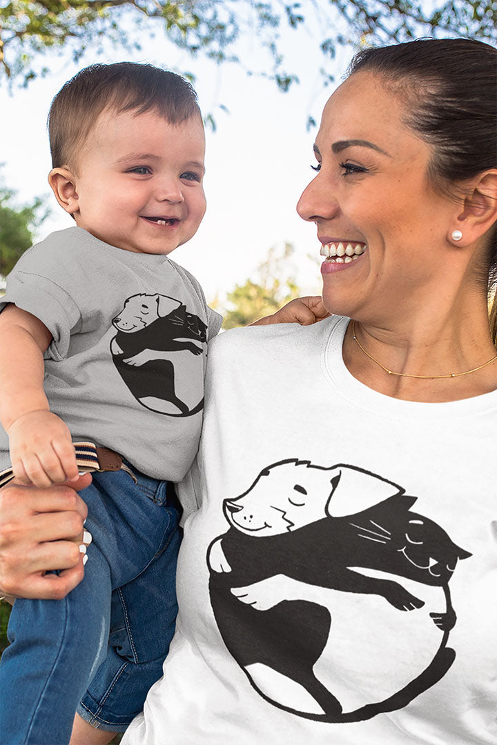 Dog & Cat Hugging Baby Graphic Tee