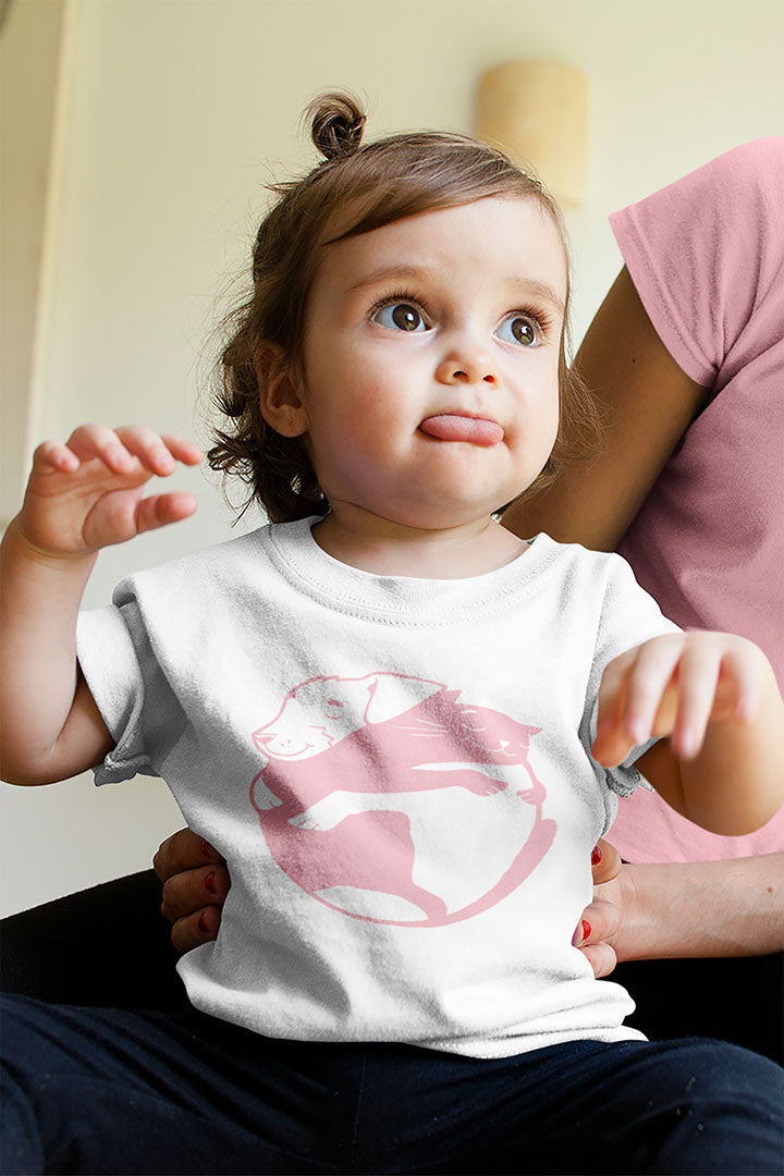 Pink Dog & Cat Hugging Baby Graphic Tee