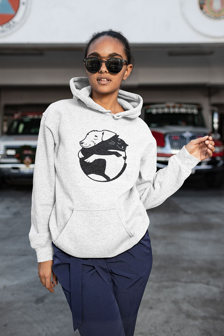 Dog & Cat Hugging Women's Hooded Sweatshirt