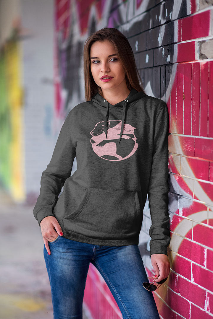 Pink Dog & Cat Hugging Women's Hooded Sweatshirt