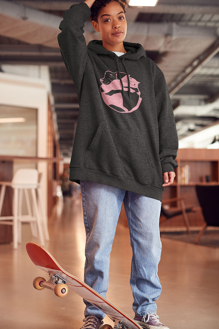 Pink Dog & Cat Hugging Women's Hooded Sweatshirt