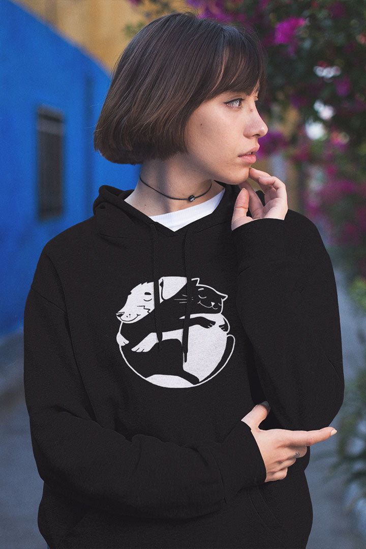 Dog & Cat Hugging Women's Hooded Sweatshirt