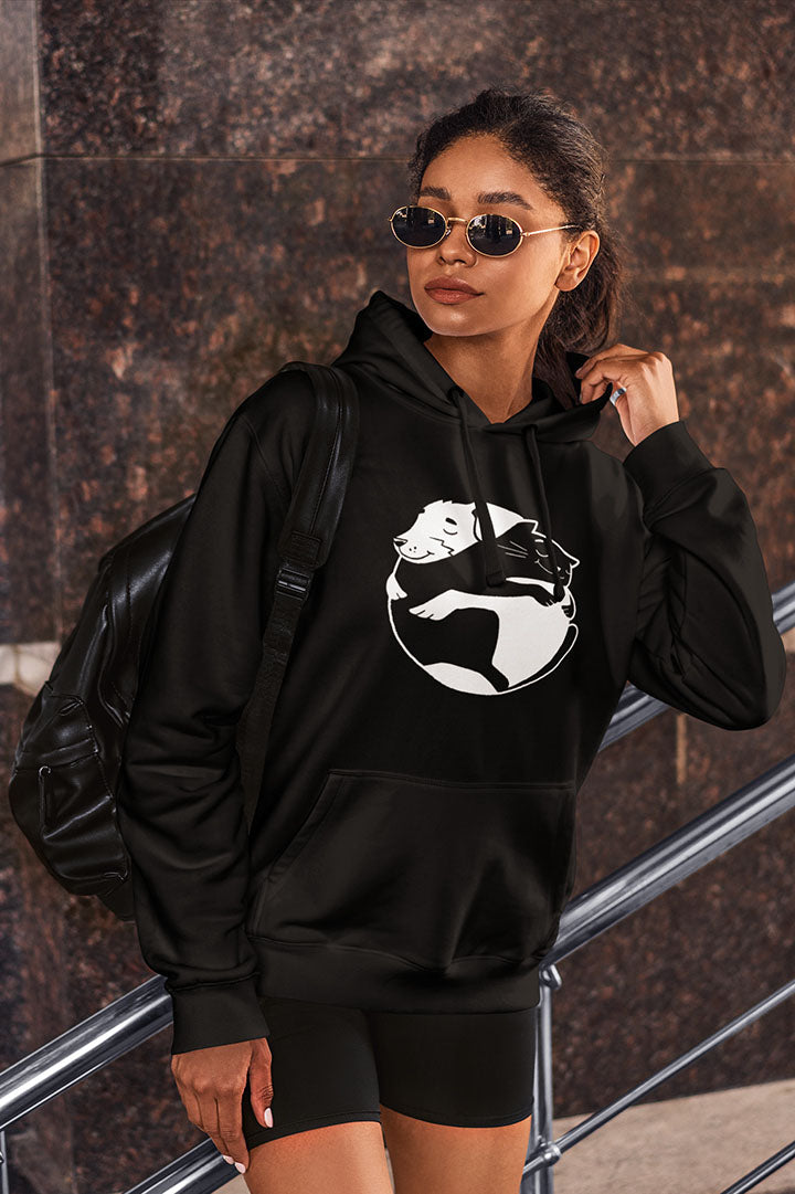Dog & Cat Hugging Women's Hooded Sweatshirt
