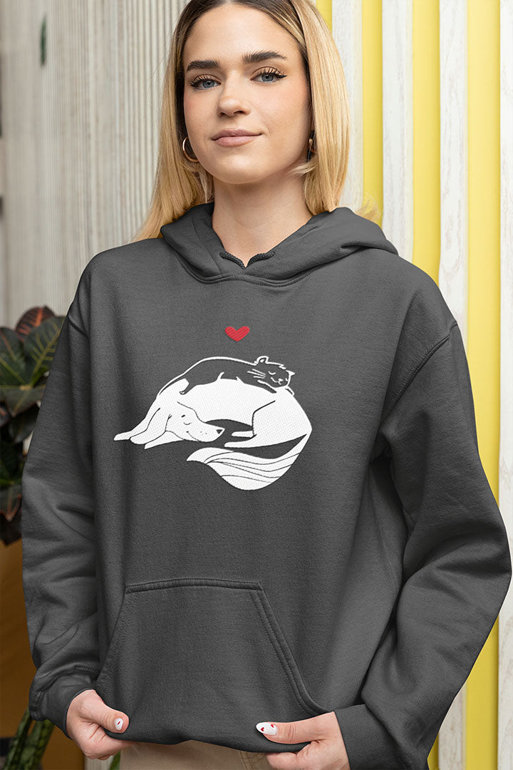 Dog & Cat Cuddling Women's Hooded Sweatshirt