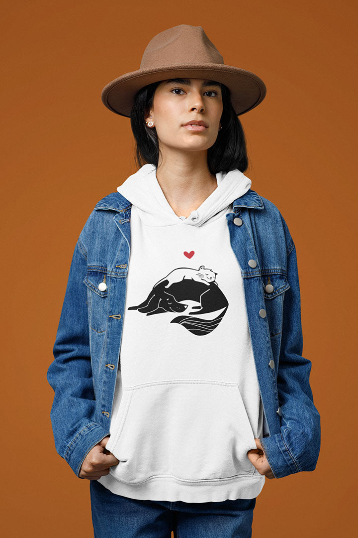 Dog & Cat Cuddling Women's Hooded Sweatshirt