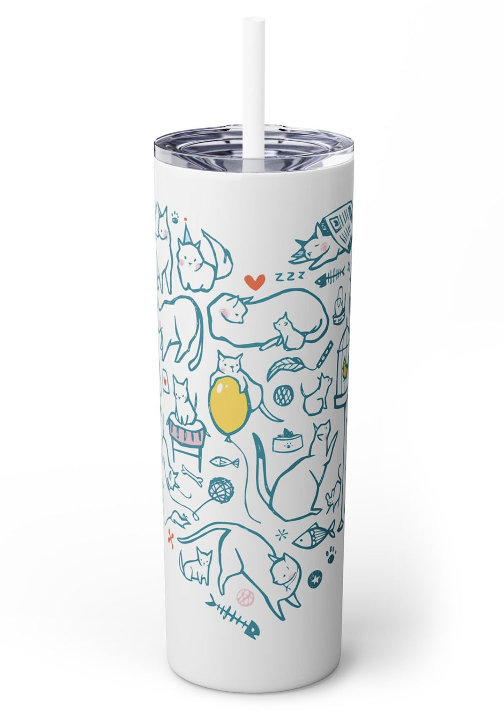 Cat Heart Skinny Tumbler with Straw, 20oz
