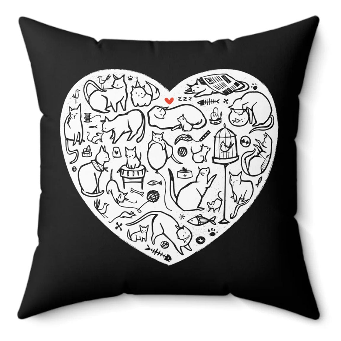 Cat Heart Spun Polyester Square Pillow