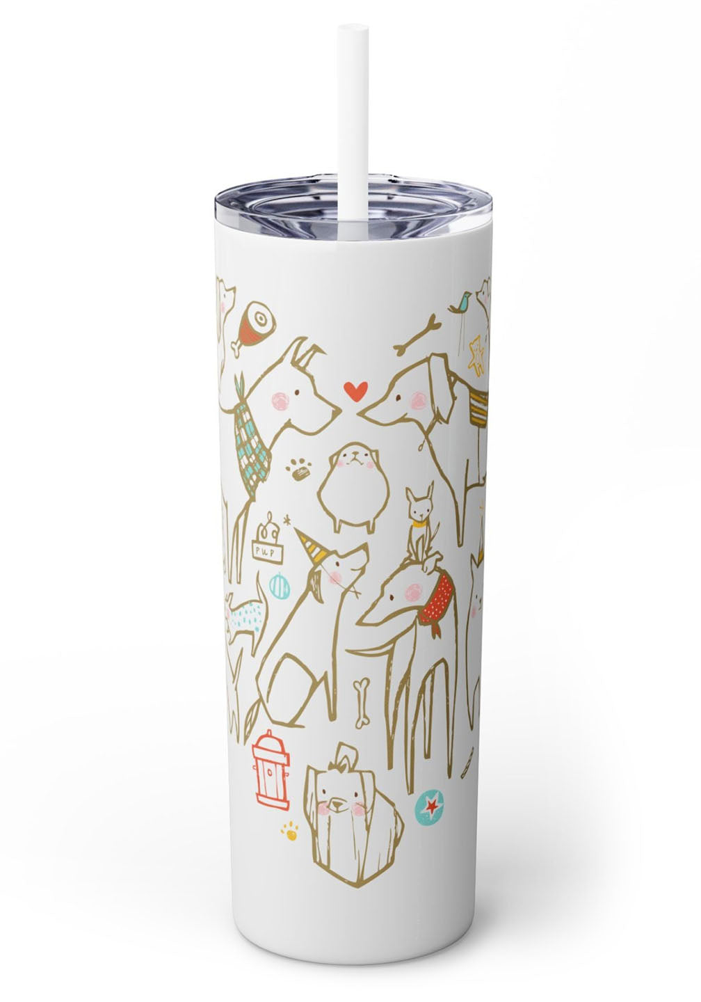 Dog Heart Skinny Tumbler with Straw, 20oz