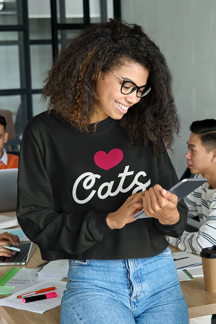 Love Cats Script Women's Cropped Sweatshirt