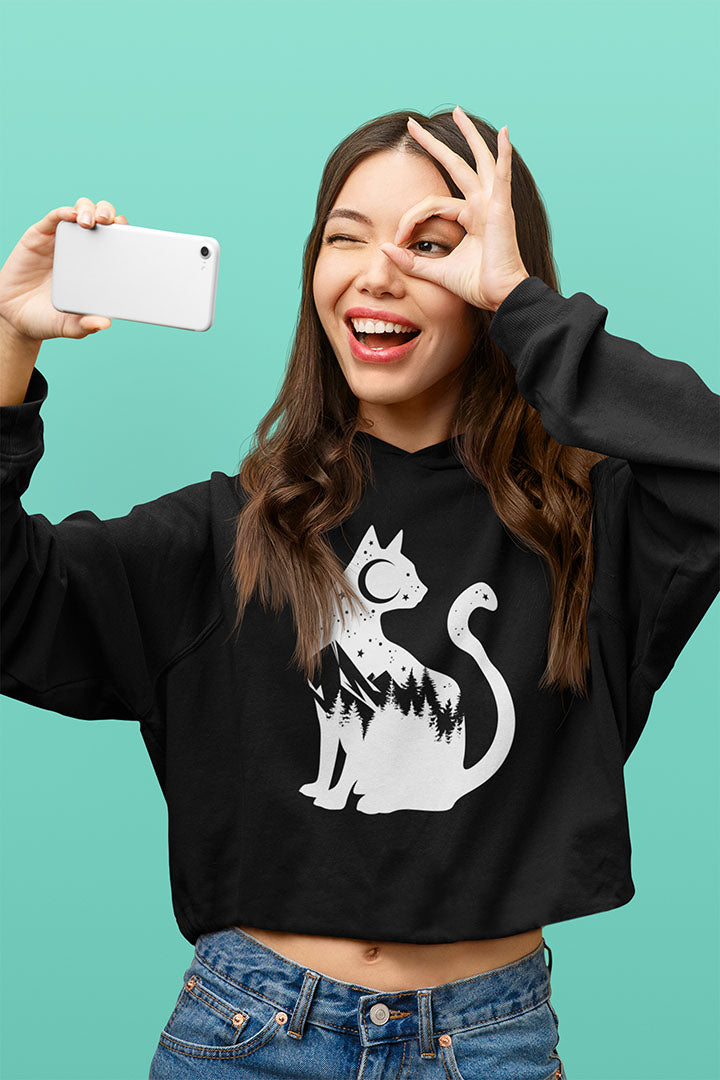 Mountain Cat Cropped Women's Hooded Sweatshirt