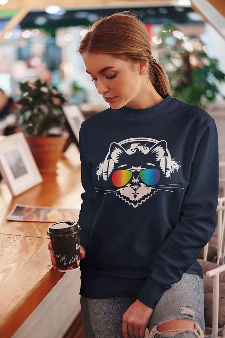 Music Cat Women's Heavy Blend Crewneck Sweatshirt