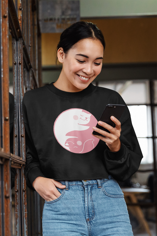 Pink Yin Yang Women's Cropped Sweatshirt