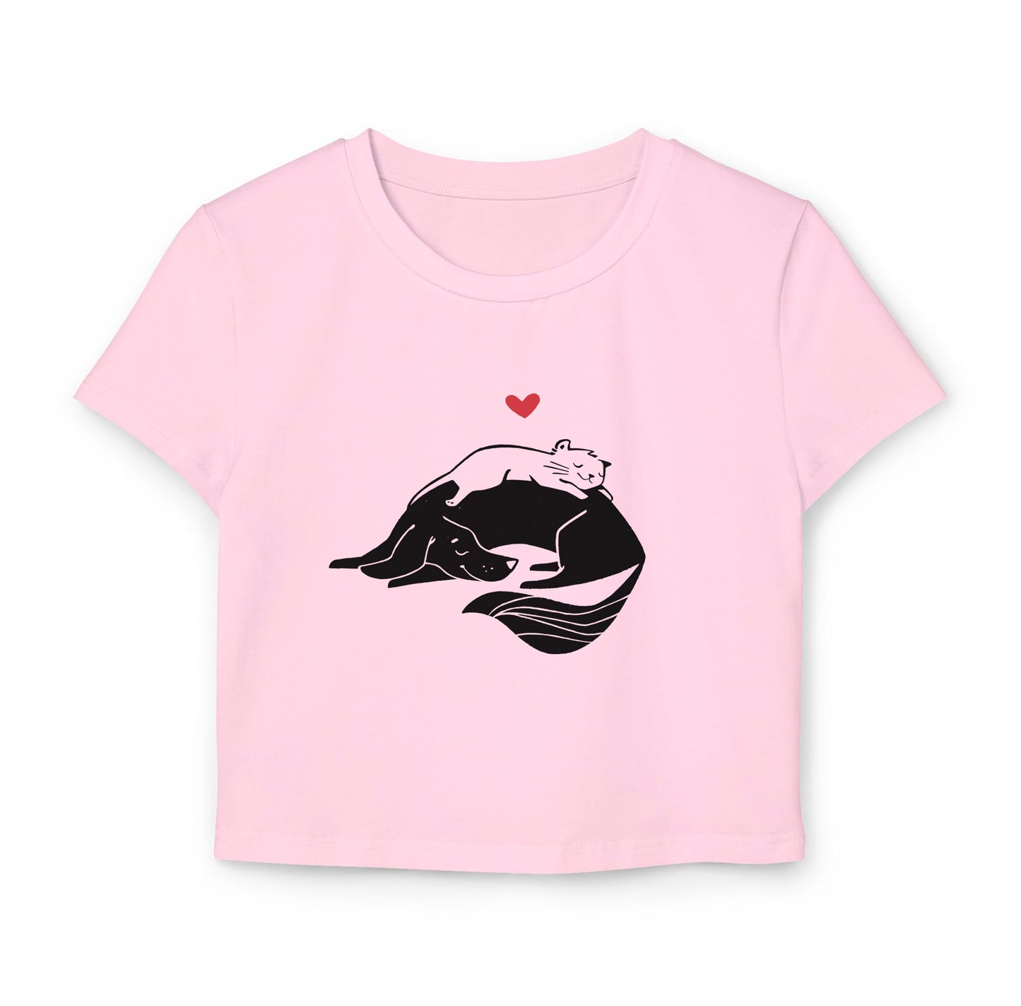 Cuddling Cat and Dog Women's Baby Tee