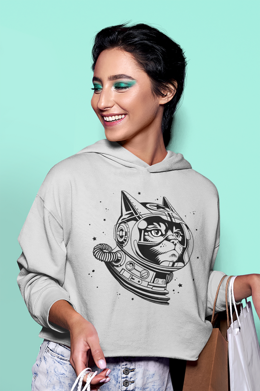 Space Cat Women’s Cropped Hooded Sweatshirt