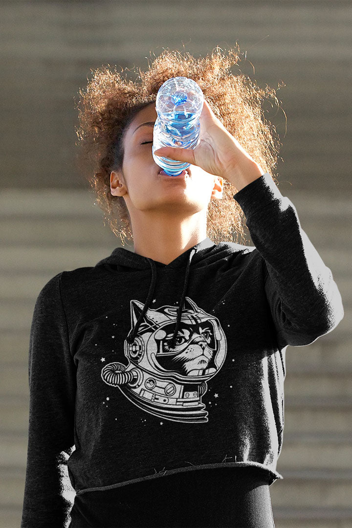 Space Cat Women’s Cropped Hooded Sweatshirt