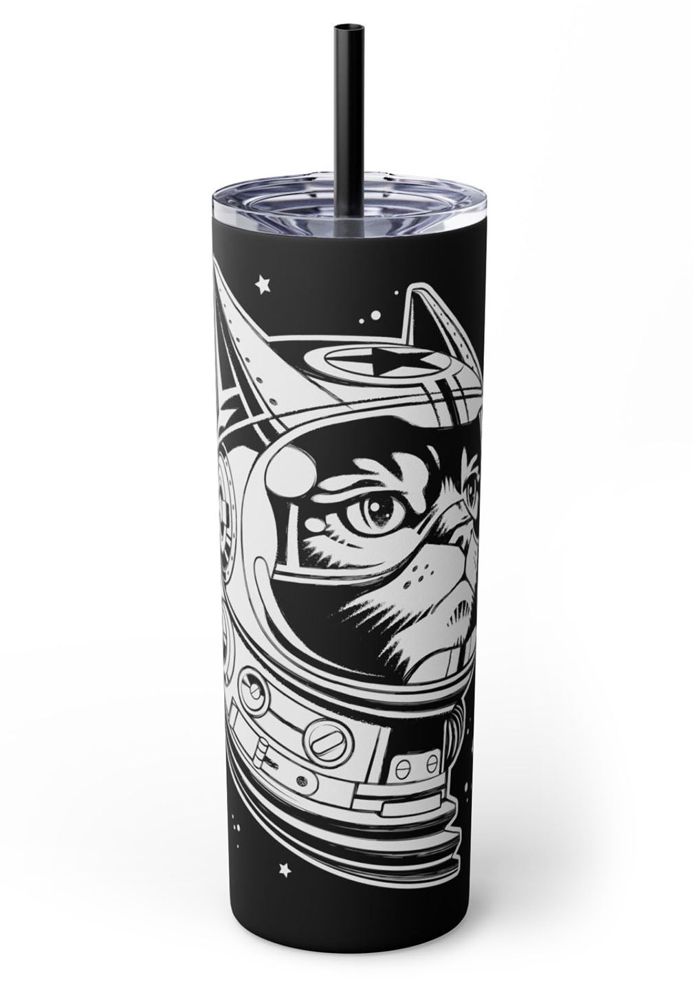 Space Cat Skinny Tumbler with Straw, 20oz