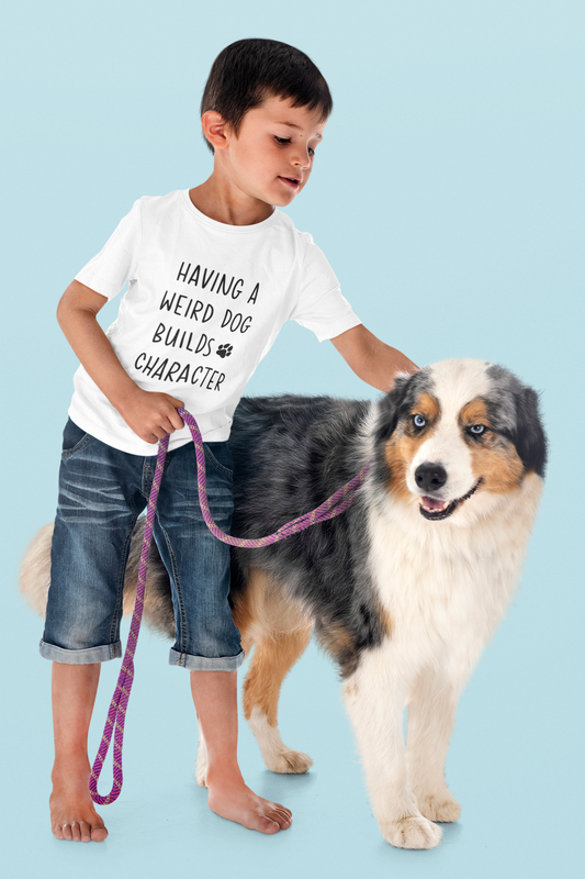 Having a Weird Dog Builds Character Kid’s Heavy Cotton Graphic Tee