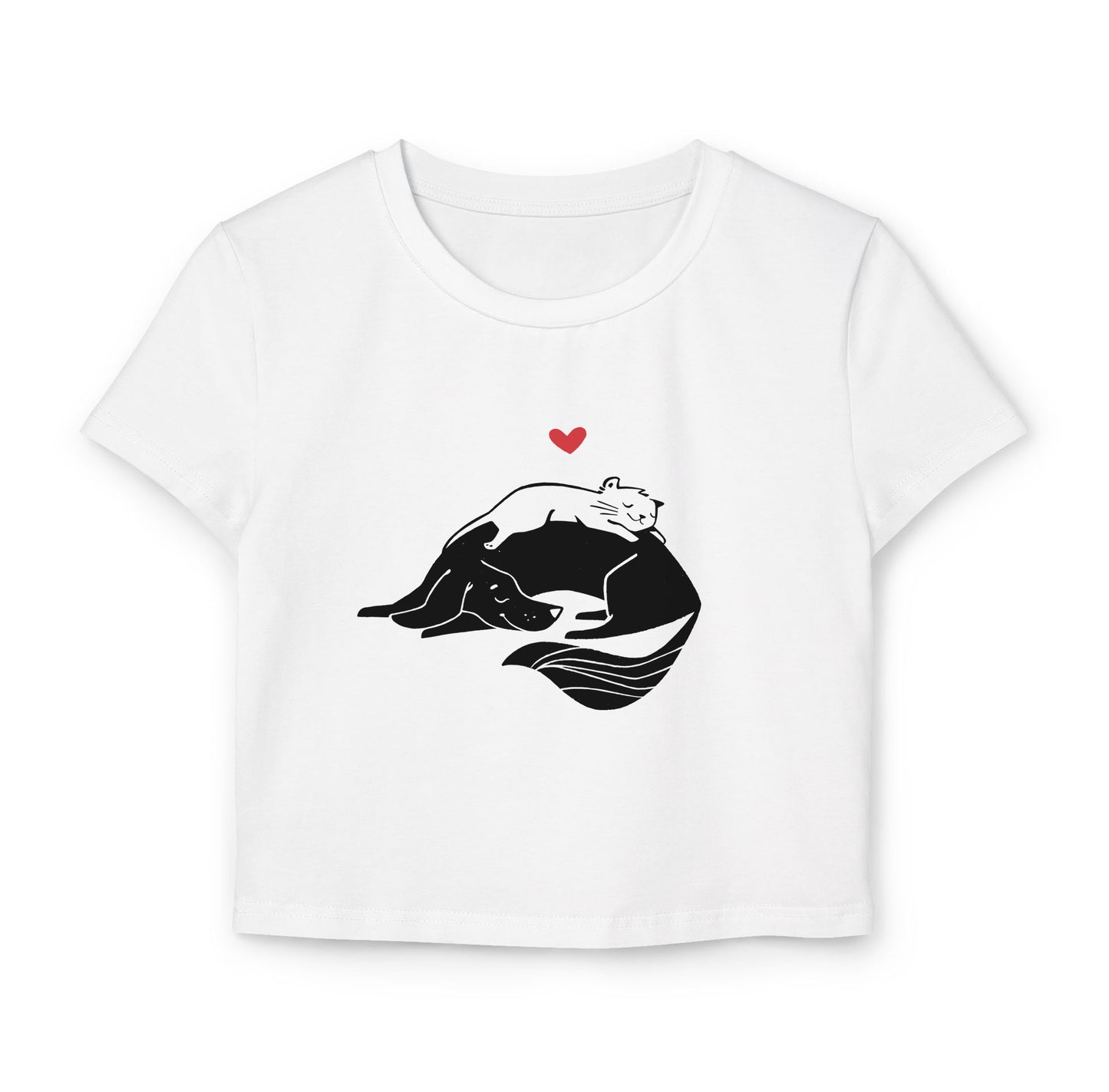 Cuddling Cat and Dog Women's Baby Tee