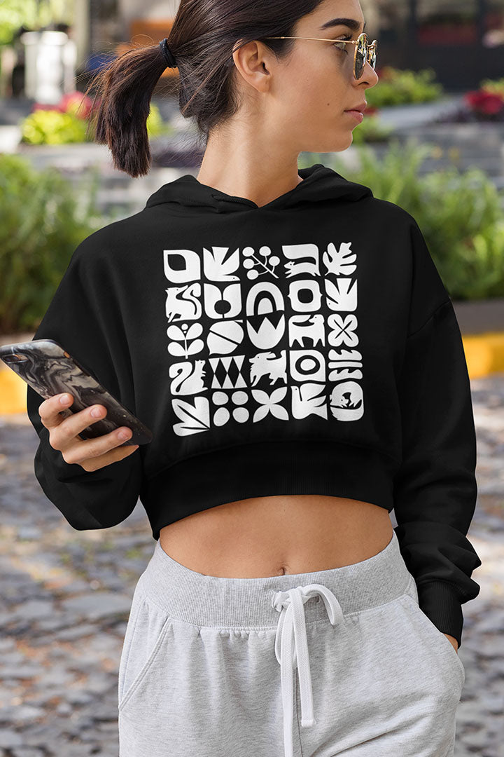 Dogs and Squirrels Graphic Women's Cropped Hooded Sweatshirt