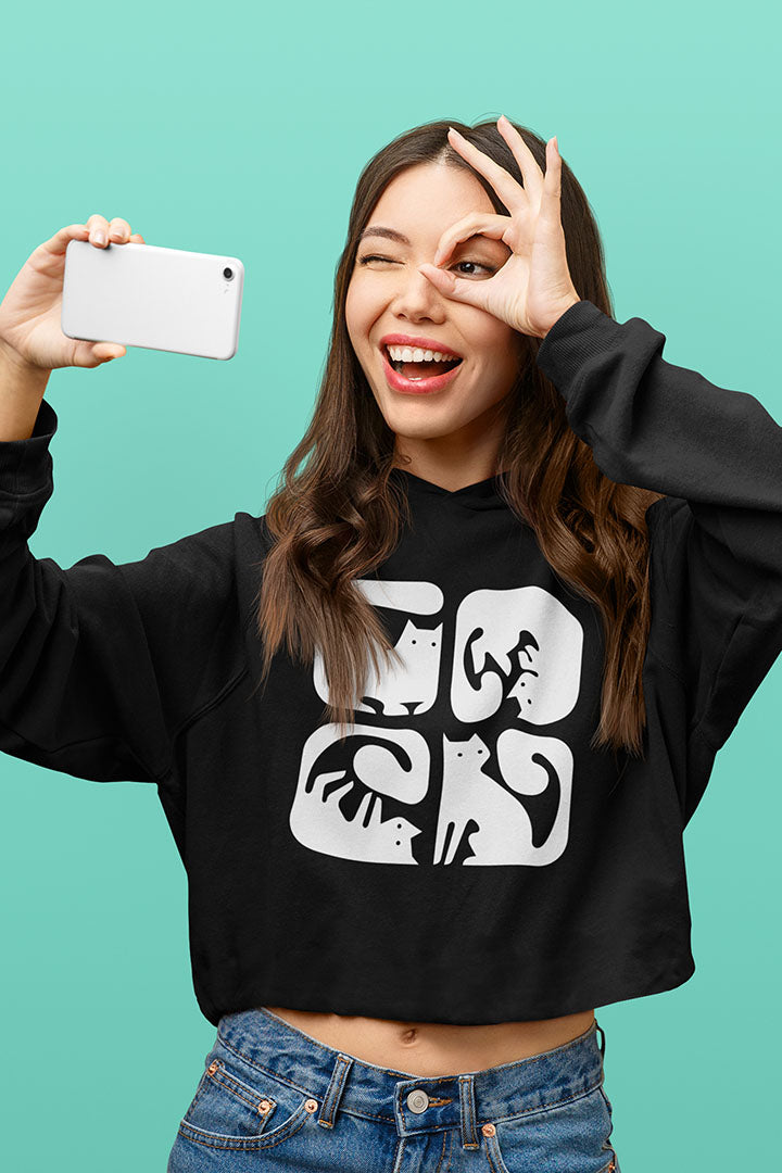 Cats Graphic Women's Cropped Hooded Sweatshirt