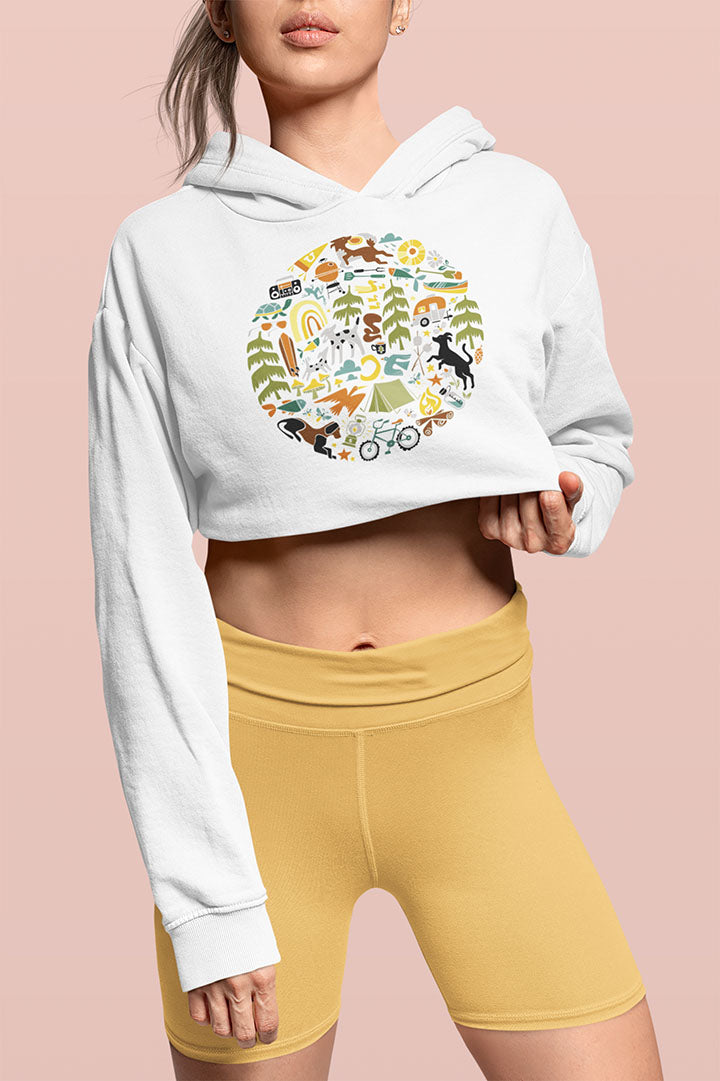 Camping Dogs Women's Cropped Hooded Sweatshirt